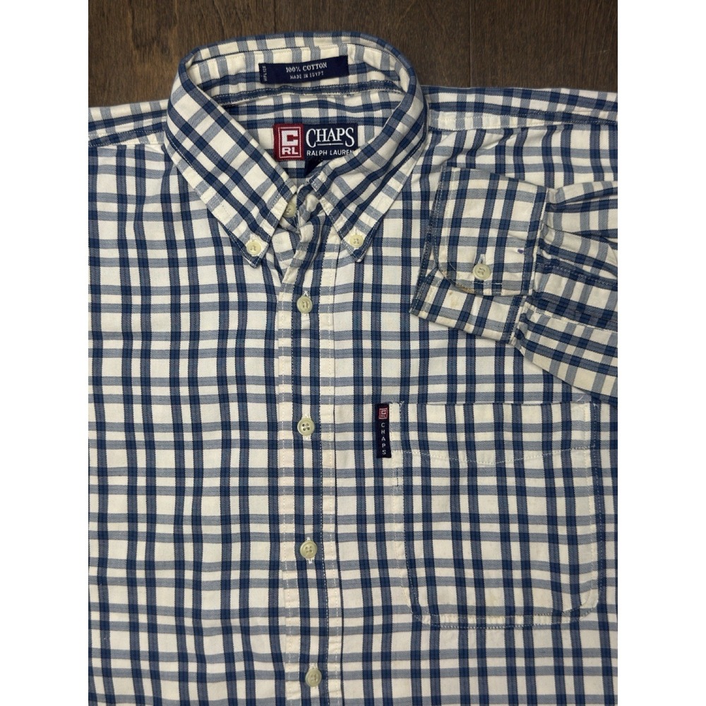 Chaps Ralph Lauren Shirt Mens Long‎ Sleeve Button Down Blue Plaid Size M Pocket